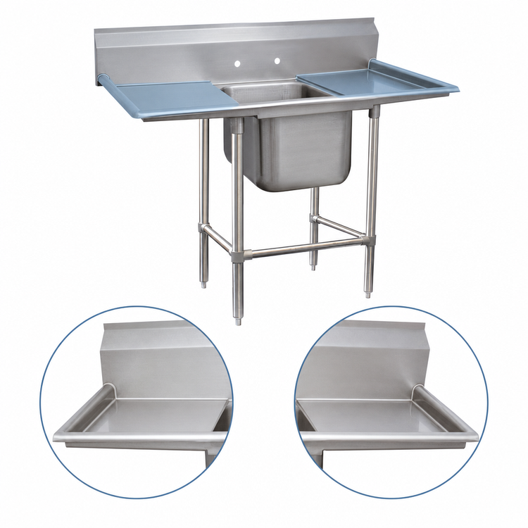 Product image #3 for Advance Tabco Regaline 1-Compartment Stainless Steel Sink with Left & Right Drainboards, 20 x 20 Inch Bowl