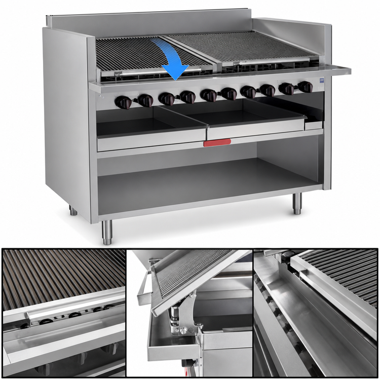 Product image #3 for Magikitch'n FM-RMB-672CR 72-Inch Floor Model Gas Radiant Charbroiler with Open Cabinet Base