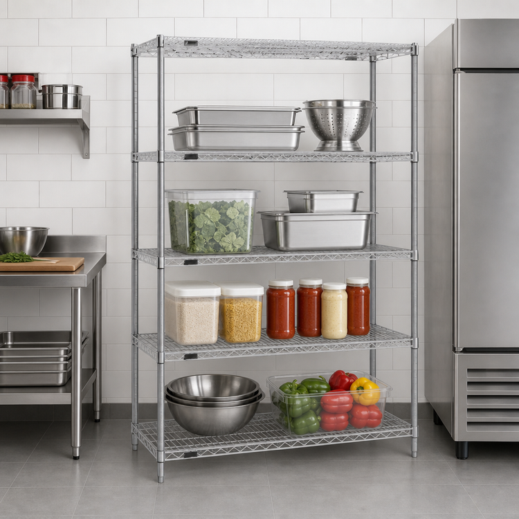 Product image #3 for EagleGard Red-i-Pak QuadTruss 4-Tier Wire Shelving Unit, 48 x 18 x 74 Inches, Stationary, Hybrid Epoxy Finish