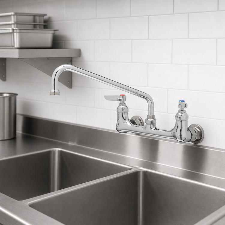 Product image #3 for T&S Brass B-0231-CR-SC 8-Inch Wall-Mount Double Pantry Faucet with 12-Inch Swing Nozzle