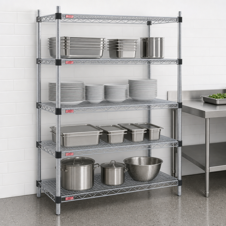 Product image #3 for EAGLEbrite Quad-Adjust 4-Tier Stationary Starter Wire Shelving Unit, 60W x 18D x 74H, Zinc Finish