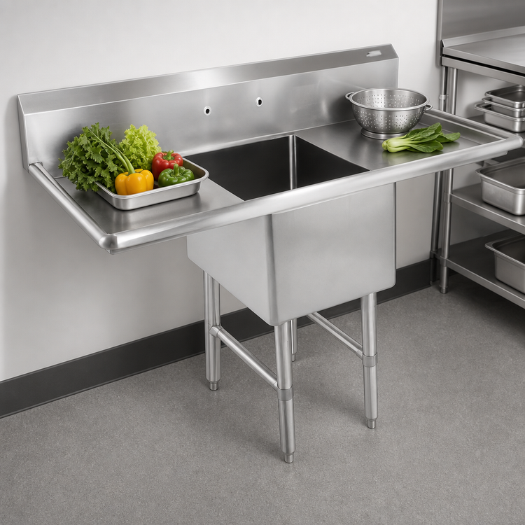 Product image #3 for John Boos B Series 16-Gauge Stainless Steel 1-Compartment Sink with Left and Right Drainboards, 57-1/4" W x 23-1/2" D x 44" H