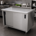 Thumbnail image #3 for Advance Tabco 84-Inch x 36-Inch Enclosed Work Table with Sliding Doors and Mid-Shelf