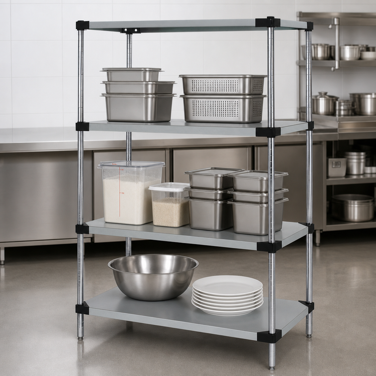 Product image #3 for Quantum 24-Inch x 24-Inch x 86-Inch Solid Shelving Starter Kit with 4 Solid Shelves, 304 Stainless Steel