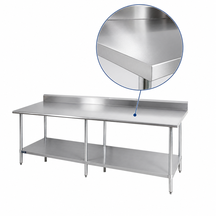 Product image #3 for Sapphire Manufacturing 120-Inch x 30-Inch Stainless Steel Work Table with 5-Inch Backsplash and Adjustable Undershelf