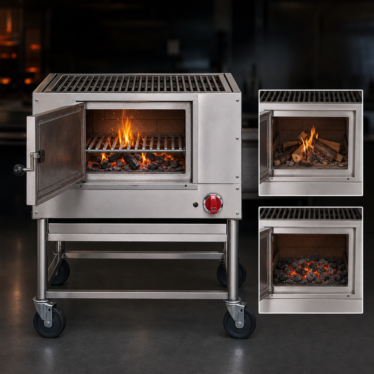 Product image #3 for American Range 60-Inch Wood or Charcoal Floor Model Broiler with 2 Burners, Gas Log Lighter, and Round Rod Grates