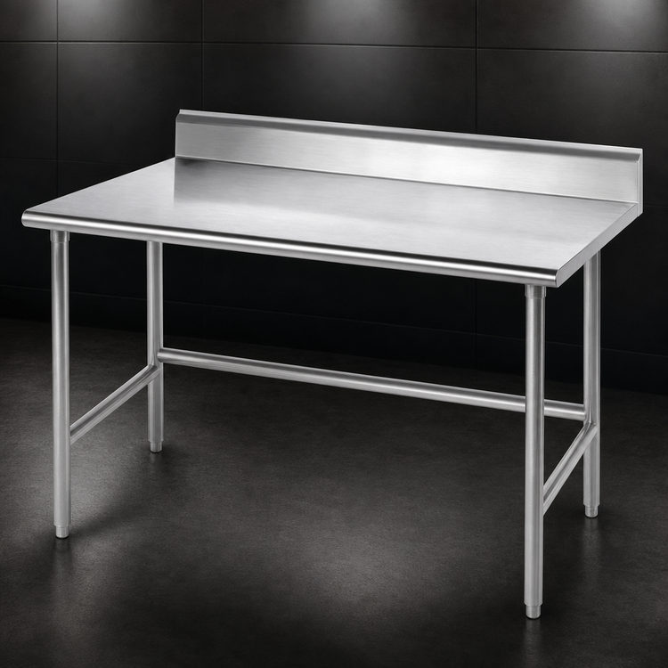 Product image #3 for Advance Tabco 108" x 30" 14 Gauge 304 Stainless Steel Cocktail Station Work Table with 5" Backsplash and Galvanized Open Base