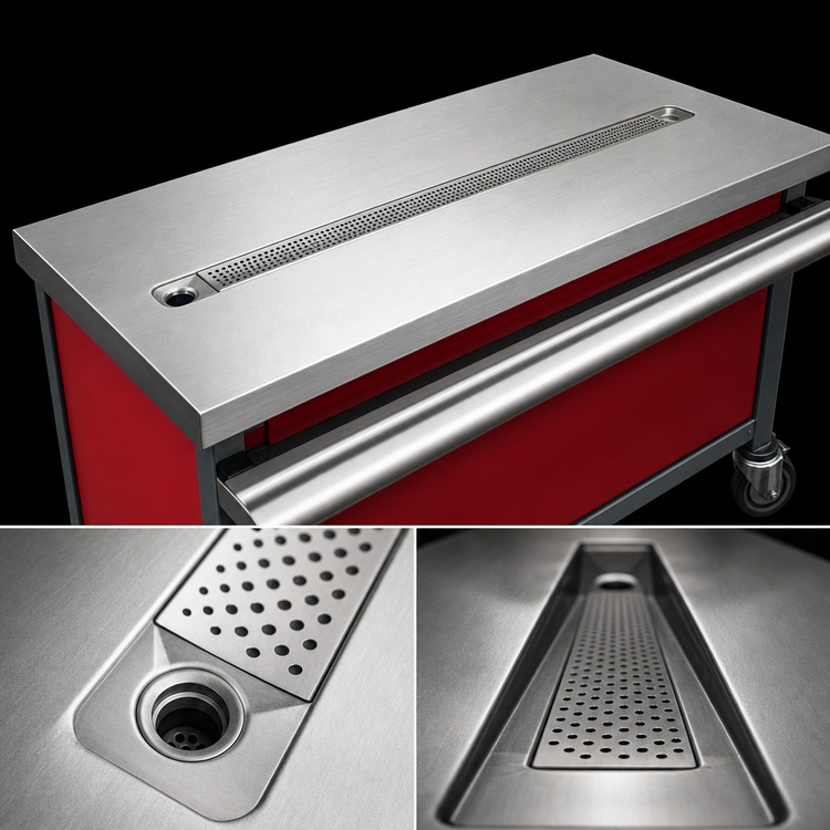 Product image #3 for Eagle Director's Choice 64-Inch Stainless Steel Mobile Beverage Counter with Drain Trough and Casters