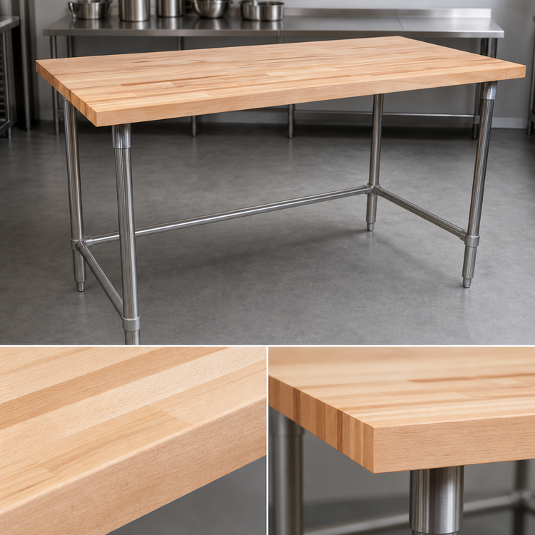 Product image #3 for John Boos 84" x 36" Wood Top Work Table with 2-1/4" Thick Edge Grain Maple Top and Stainless Steel Base