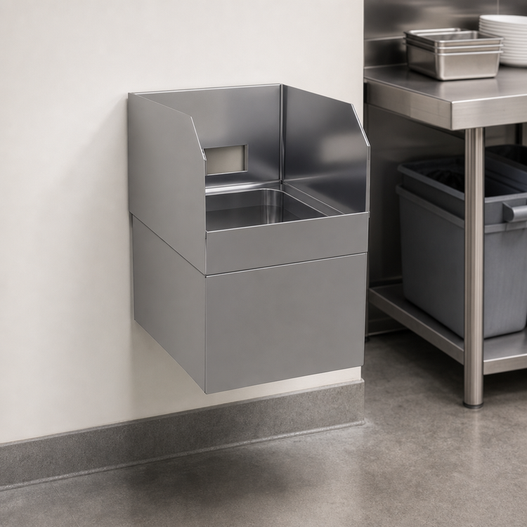 Product image #3 for Glastender Stainless Steel Wall-Mount Hand Sink with Skirt and Side Splashes, 12 x 15 Inches