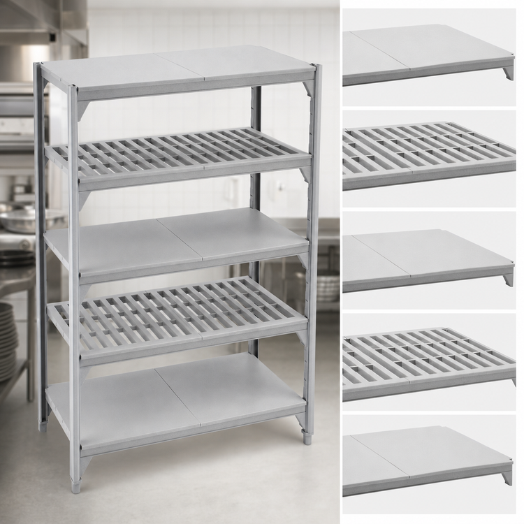 Product image #4 for Cambro Camshelving Premium 21" D x 24" L 5-Shelf Vented and Solid Shelf Kit, Speckled Gray