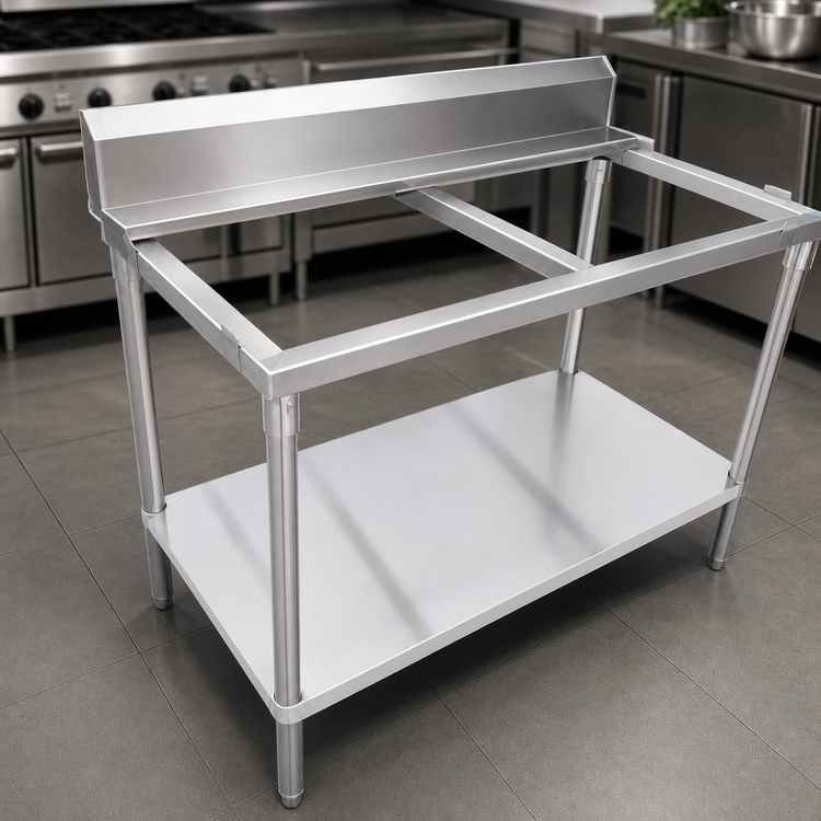 Product image #3 for Omcan Poly-Top Work Table Frame with Undershelf and 6-Inch Backsplash, 36 x 30 Inch, Stainless Steel