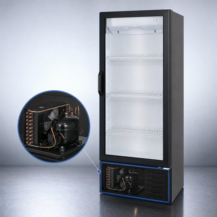 Product image #3 for Omcan Black Single-Section Glass Door Reach-In Refrigerator Showcase, 7.7 Cu. Ft., Bottom Mount