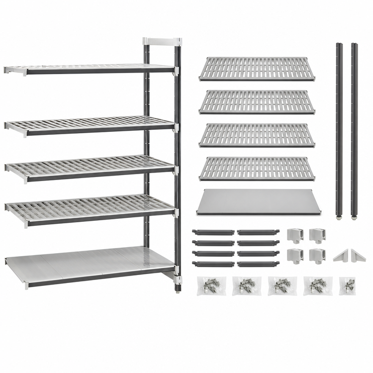 Product image #3 for Cambro Camshelving Elements XTRA Stationary Add-On Shelving Unit, 21 x 48 x 84 Inches, 5-Shelf Vented and Solid, Speckled Gray