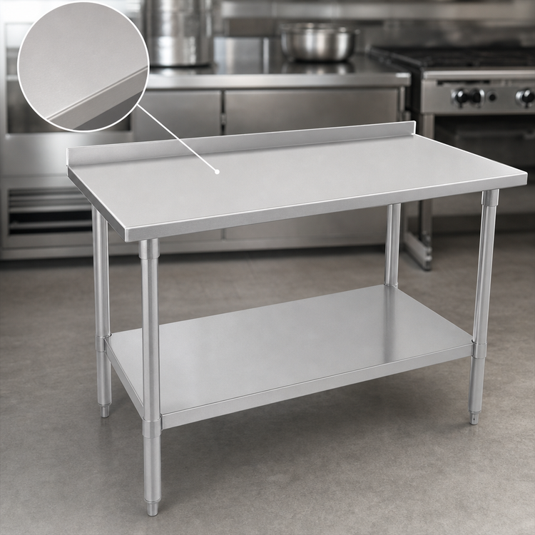 Product image #3 for John Boos Stallion 30 x 36 Inch Stainless Steel Corner Work Table with 1-1/2 Inch Rear Up-Turn and Adjustable Undershelf