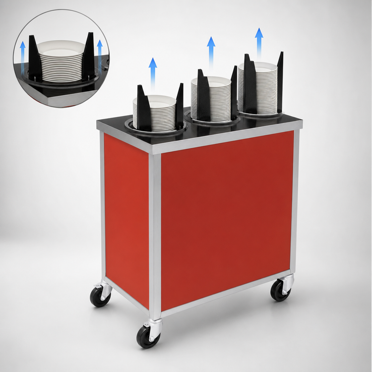 Product image #3 for Atlas Metal MEPD3-8-1/8 Mobile Enclosed Self-Elevating 3-Tube Plate Dispenser