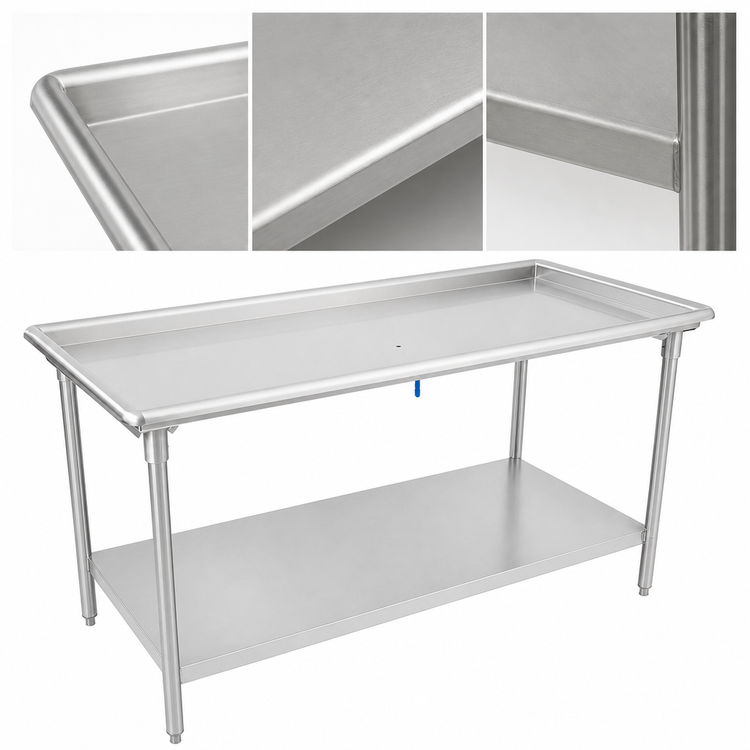 Product image #3 for John Boos 72-7/8-Inch x 30-3/8-Inch Stainless Steel Dish Sorting Table with Raised Edge and Undershelf
