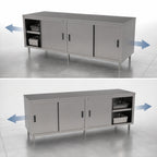 Thumbnail image #4 for BK Resources CST-3084S2 84-Inch Enclosed Chef Table with Dual-Side Sliding Doors, 14-Gauge 304 Stainless Steel Top, 30-Inch Deep