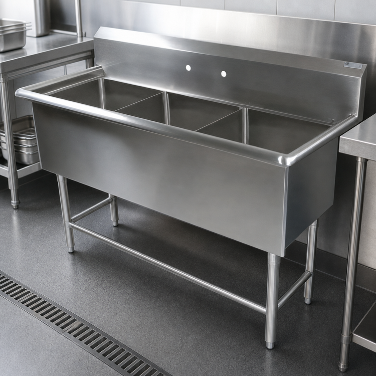 Product image #3 for John Boos Pro-Bowl 3-Compartment Stainless Steel Floor Model Sink, 53-1/8 Inches W x 25-1/2 Inches D, 12-Inch Deep Bowls