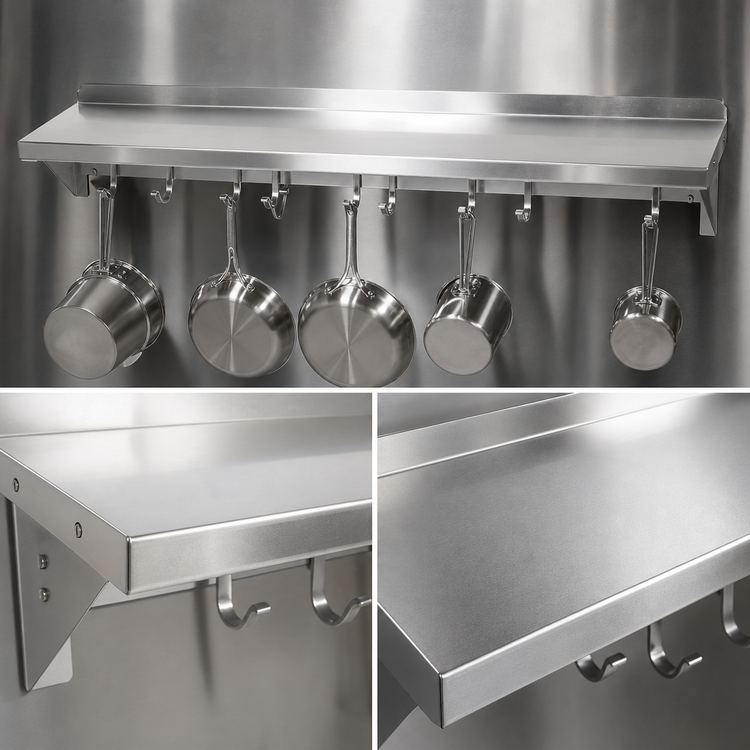 Product image #3 for John Boos Stallion 144-Inch Wall-Mounted Stainless Steel Pot Rack Shelf with 12 Hooks