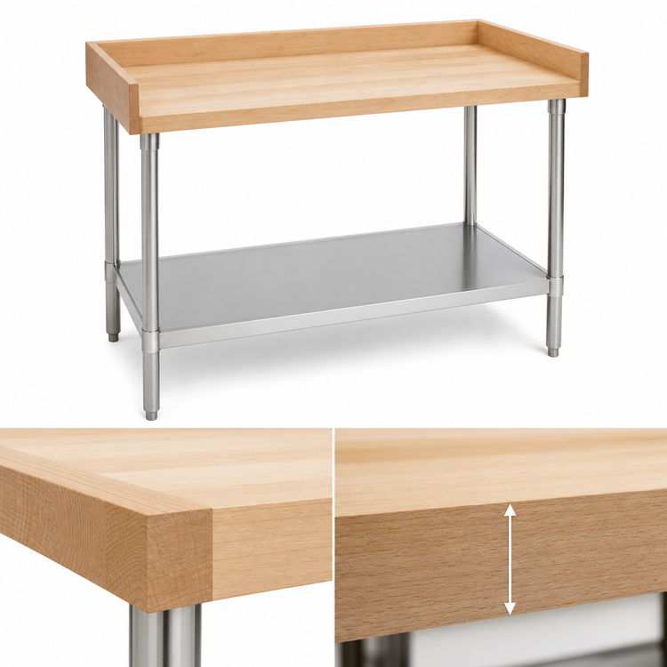 Product image #3 for Eagle Group 60 x 30 Inch Baker's Top Hardwood Work Table with Stainless Steel Undershelf and 4-Inch Splash