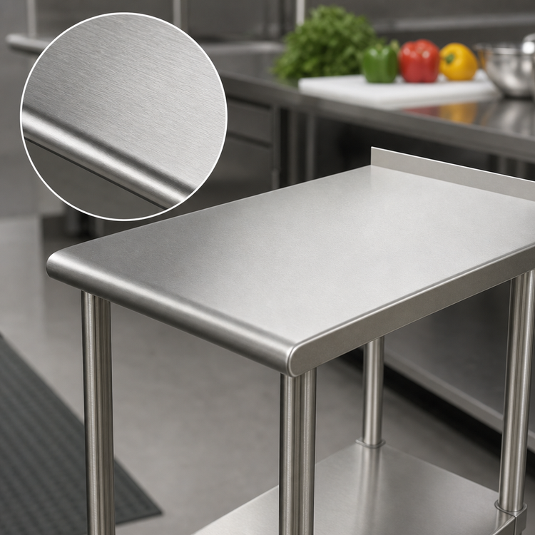 Product image #3 for Advance Tabco 15-Inch x 24-Inch 16-Gauge 304 Stainless Steel Equipment Filler Table with Adjustable Undershelf and 1-1/2-Inch Rear Up-Turn