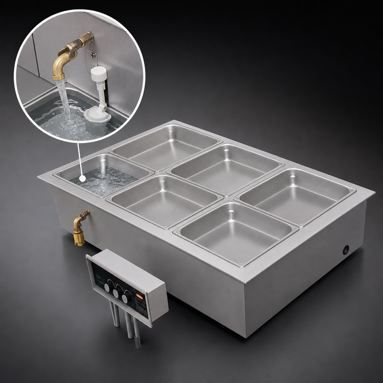 Product image #3 for Hatco Drop-In Insulated Modular/Ganged Heated Well with Auto-Fill, Drains, and 3 Full-Size Pan Capacity