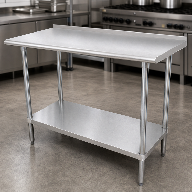 Product image #3 for Advance Tabco 12-Foot x 24-Inch 14-Gauge 304 Stainless Steel Work Table with Adjustable Undershelf and 1-1/2-Inch Rear Up-Turn