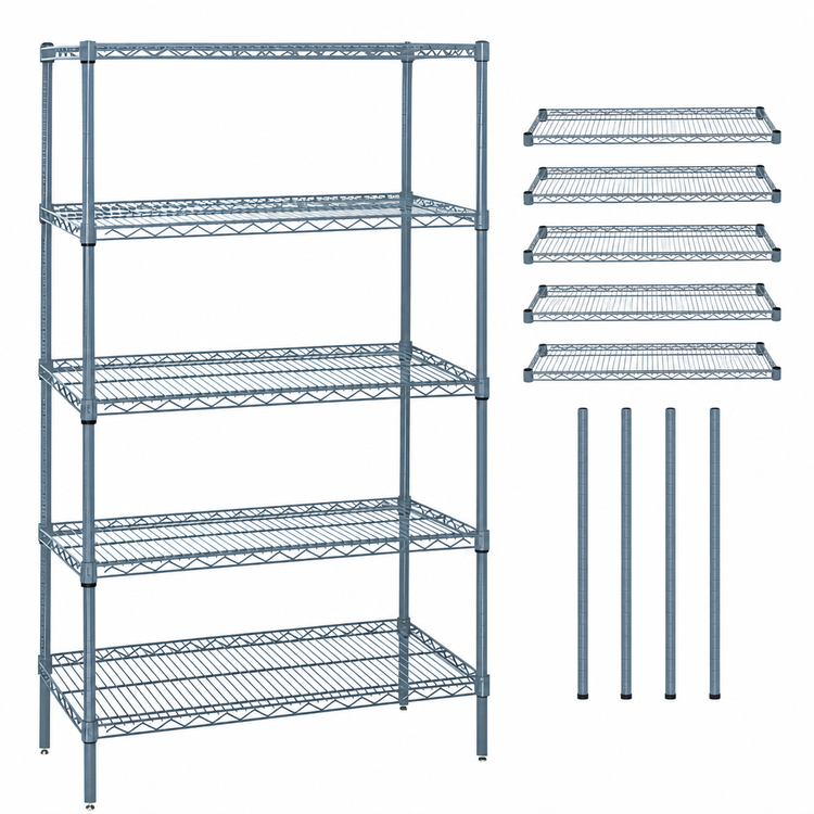 Product image #3 for Quantum Stationary Wire Shelving Starter Kit, 54"W x 24"D x 54"H, 5 Shelves, Gray Epoxy Finish