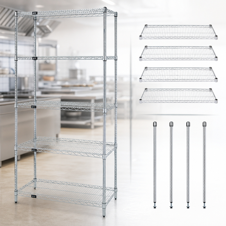 Product image #3 for Quantum 42 x 24 x 86 Inch Wire Shelving Starter Kit, 5-Shelf, 304 Stainless Steel