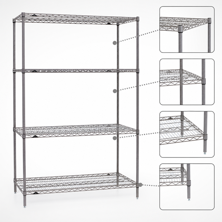 Product image #3 for Super Erecta Starter Wire Shelving Unit, 54 x 24 x 74.5 Inches, 4 Shelves, Metroseal Gray