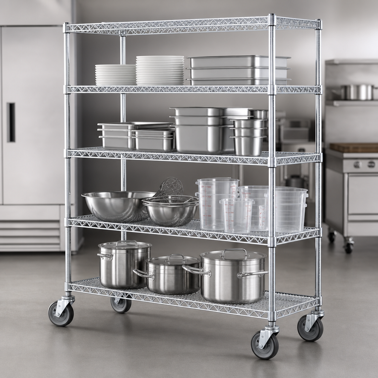 Product image #3 for Eagle Group 4-Tier Chrome QuadTruss Wire Shelving Dolly Truck, 60"W x 18"D, 69" High