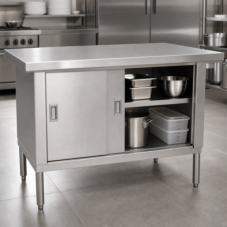 Product image #3 for 48-Inch x 30-Inch Stainless Steel Cabinet-Base Work Table with Sliding Doors