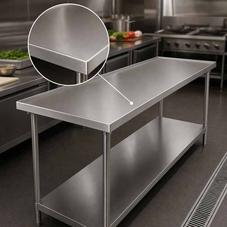 Product image #3 for Advance Tabco 120" x 24" Flat Top 14-Gauge 304 Stainless Steel Work Table with Galvanized Undershelf