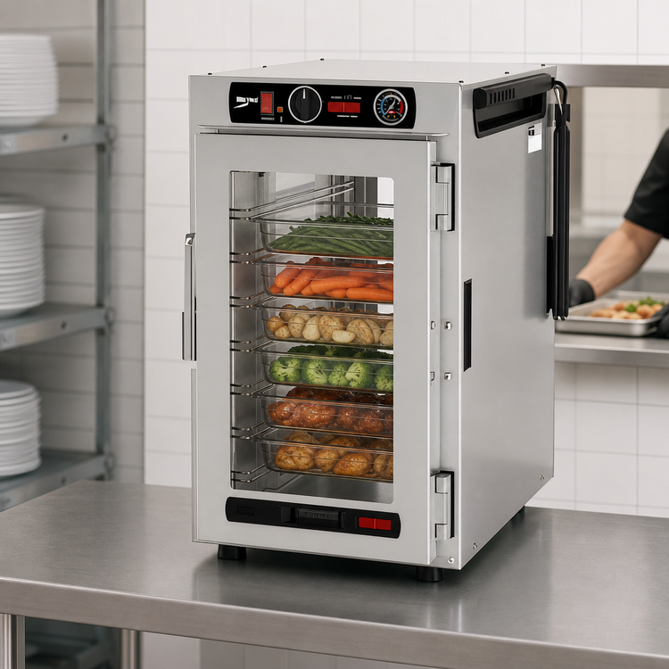 Product image #4 for Metro HotBlox Narrow 8-Pan Countertop/Stacking Pass-Thru Insulated Holding Cabinet with Clear Front & Rear Doors, Analog Controls