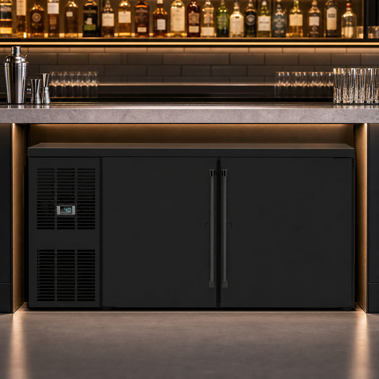 Product image #4 for Perlick Low-Profile 3-Door Self-Contained Side-Mount Back Bar Refrigerator, 84" W, 20.7 Cu. Ft., Black Exterior