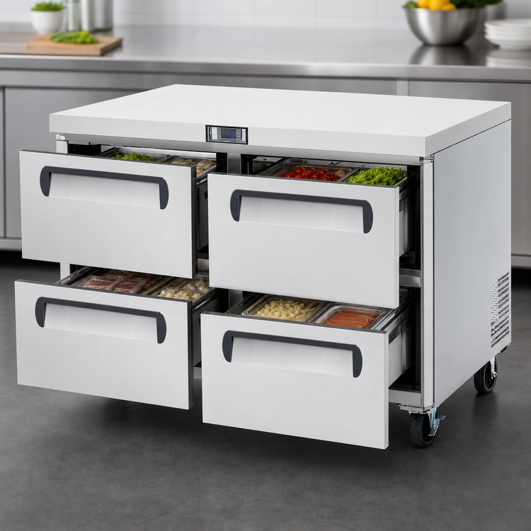 Product image #3 for Migali Competitor Series® 48-Inch 4-Drawer Undercounter Worktop Refrigerator, 12 Cu. Ft., Stainless Steel