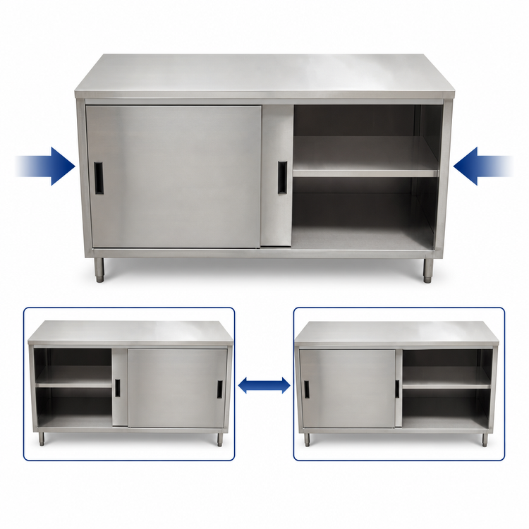 Product image #3 for BK Resources 60 Inch x 24 Inch Dual Access Stainless Steel Chef Table with Cabinet Base and Sliding Doors