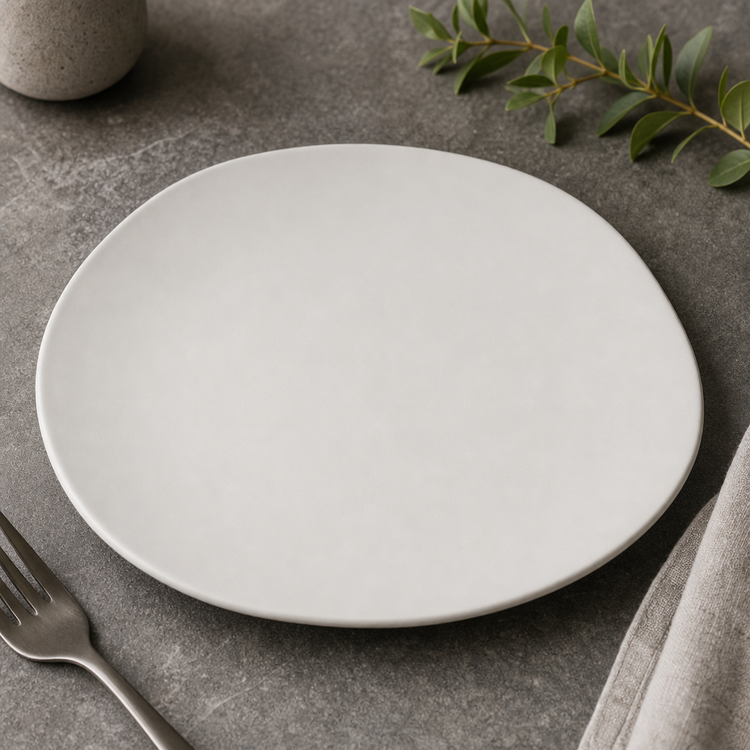 Product image #3 for Ridge 9-Inch Freeform Rimless Melamine Plate, Cement, Matte Finish