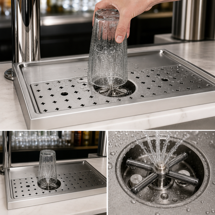 Product image #3 for Stainless Steel Platform Drip Tray with Glass Rinser, Surface Mount, 23-5/8-Inch x 15-3/4-Inch, for 2-3 Faucets