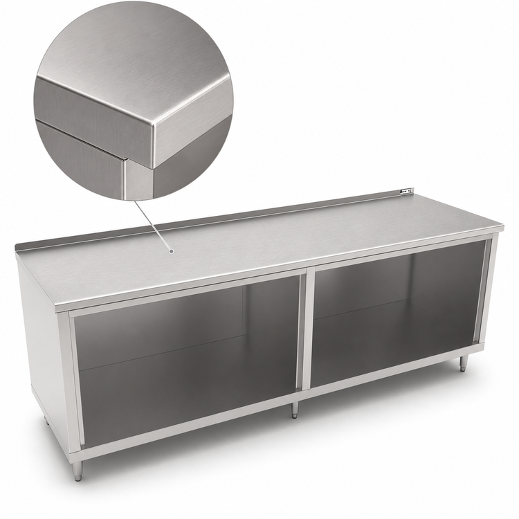 Product image #3 for John Boos 144"W x 36"D Open Front Cabinet Base Work Table with 14-Gauge Stainless Steel Top and 1-1/2" Rear Riser