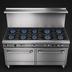Thumbnail image #3 for Southbend Ultimate 60-Inch Commercial Gas Range with 9 Open Burners, 2 Cabinets, and Backriser Shelf