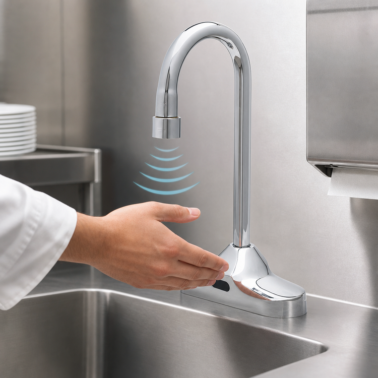 Product image #3 for ChekPoint Touchless Electronic Deck-Mount Faucet with Thermostatic Mixing Valve and 4-Inch Centers