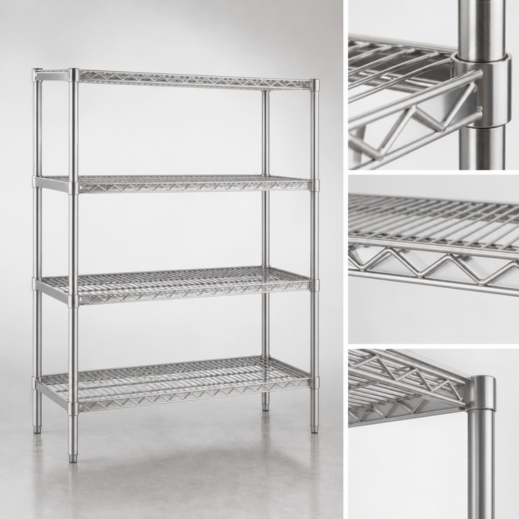 Product image #3 for Eagle Group 4-Tier Wire Starter Shelving Unit with QuadTruss Design, 72"W x 24"D x 63"H, Stainless Steel Finish