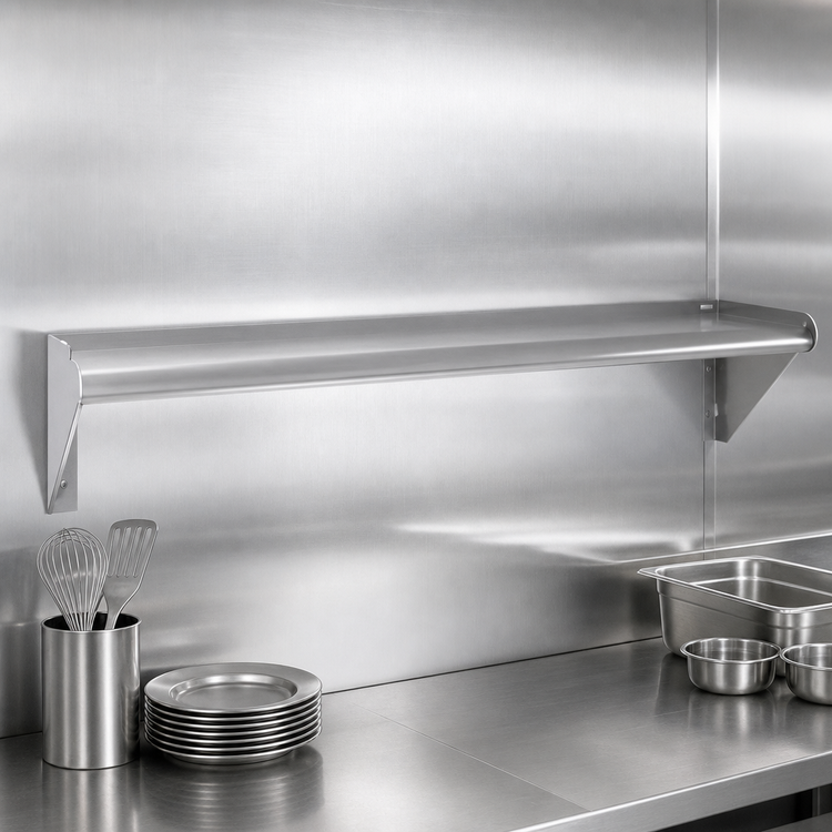 Product image #3 for Special Value Wall-Mounted Stainless Steel Shelf, 60 Inch x 15 Inch, Bullnose Edge