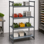 Thumbnail image #3 for Cambro Camshelving® Basics Plus CBU243664VS4580 4-Tier Polymer Shelving Starter Unit, 24 x 36 x 64 in, 3 Vented/1 Solid, Brushed Graphite