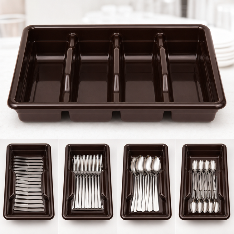 Product image #4 for Cambro Cambox 4-Compartment Cutlery Box, 11-3/8 x 20-7/16 x 3-3/4 in., Dark Brown