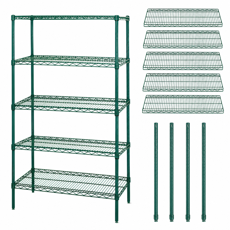 Product image #3 for Quantum 42 Inch x 18 Inch x 74 Inch Stationary Wire Shelving Starter Kit, 5 Shelves, Green Epoxy