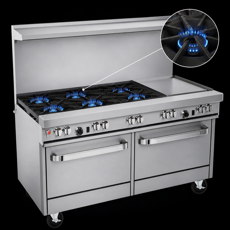 Product image #3 for Southbend Ultimate 60-Inch Gas Restaurant Range with 6 Star/Sauté Burners, 24-Inch Griddle, and 2 Convection Ovens