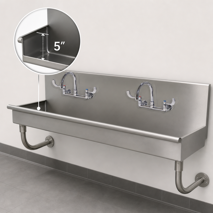 Product image #3 for Advance Tabco 2-Station ADA Wall Mounted Multiwash Hand Sink with 2 Wrist-Handle Faucets, 40 Inch